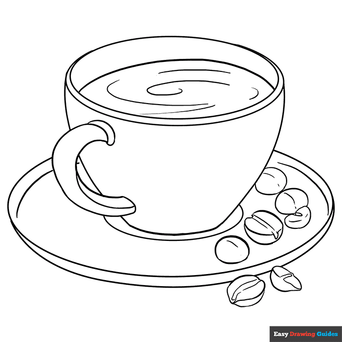 Coffee cup coloring page easy drawing guides