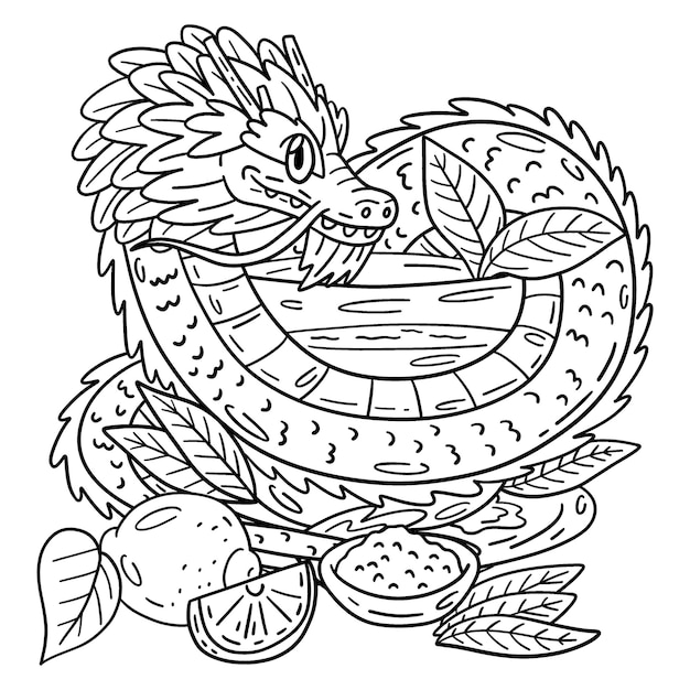 Premium vector a cute and funny coloring page of a dragon surrounding tea cup provides hours of coloring fun for children color this page is very easy suitable for little kids