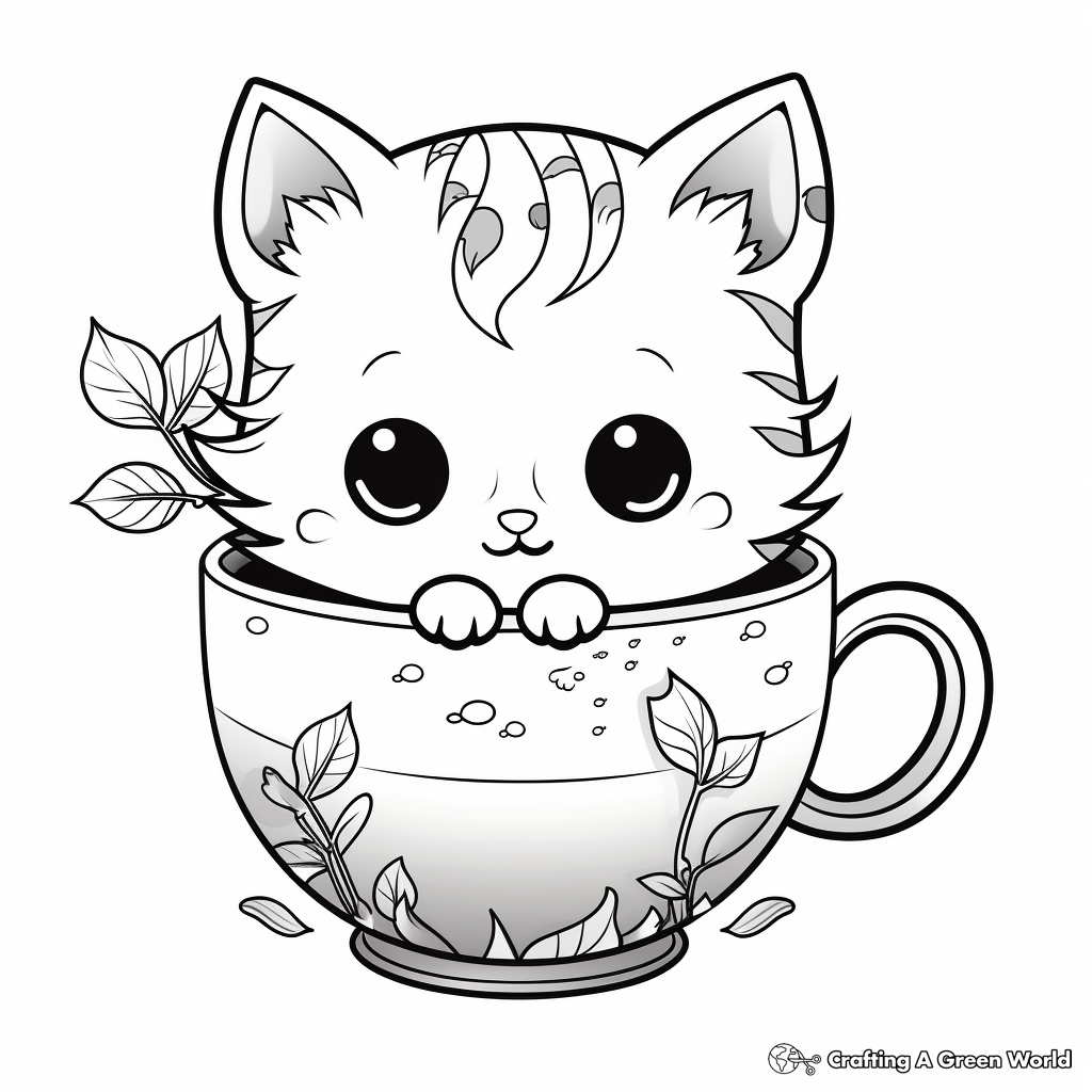 Cat in a cup coloring pages