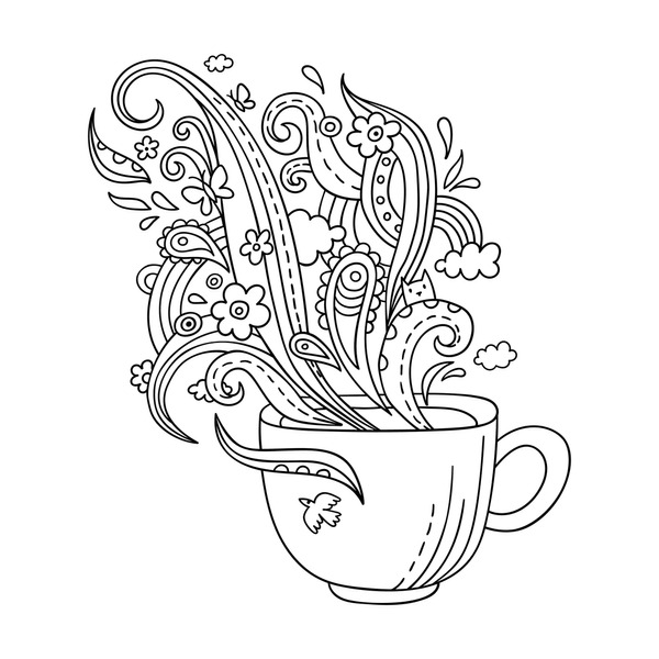 Thousand coffee cup coloring page royalty