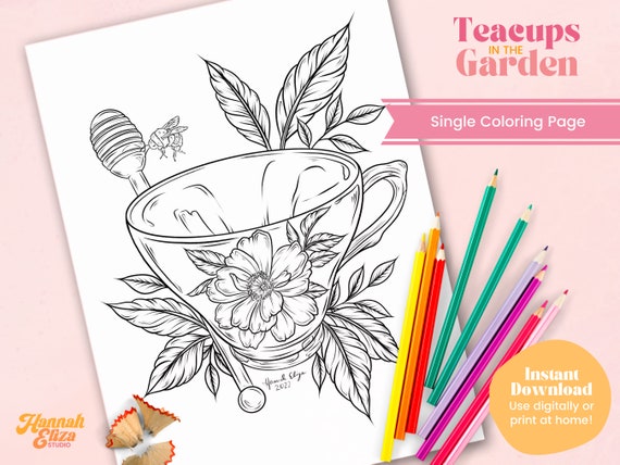 Teacup coloring page individual coloring page relaxing activities kids activity pages easy color pages teacup drawing food drawing