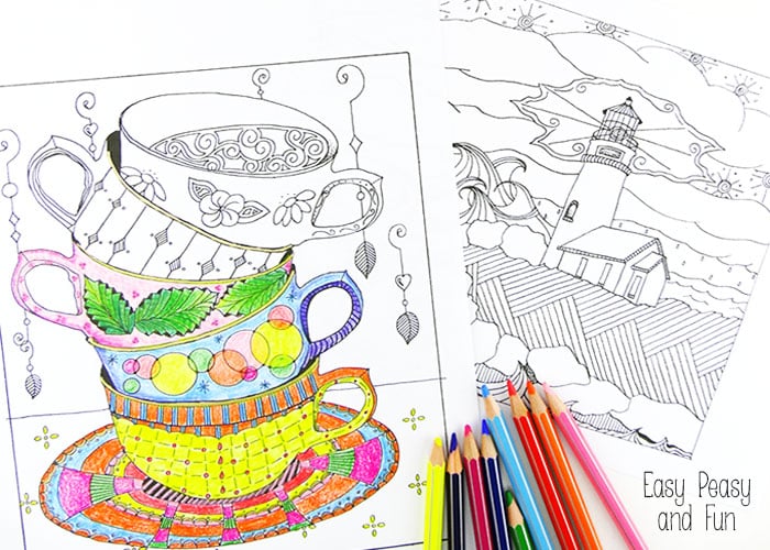 Tea cups and lighthouse coloring pages