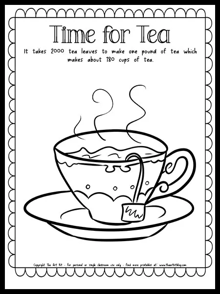 Time for tea coloring page with fun fact free printable â the art kit