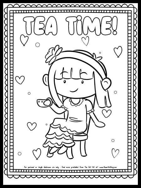 Girl holding tea cup coloring page free printable â the art kit