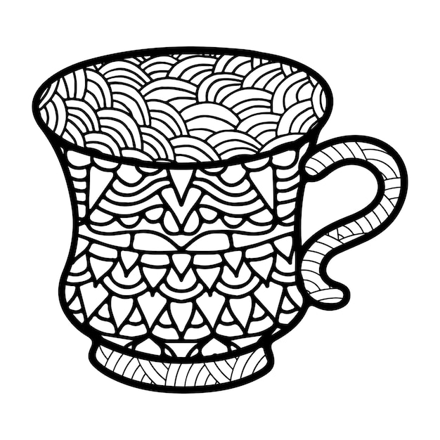 Premium vector coffee or tea cup doodle style coloring pages