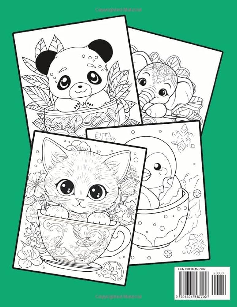 Teacup cuties coloring book for kids adorable and easy coloring pages of animals in teacups like kitten puppy bunny elephant and more for boys girls kids ages