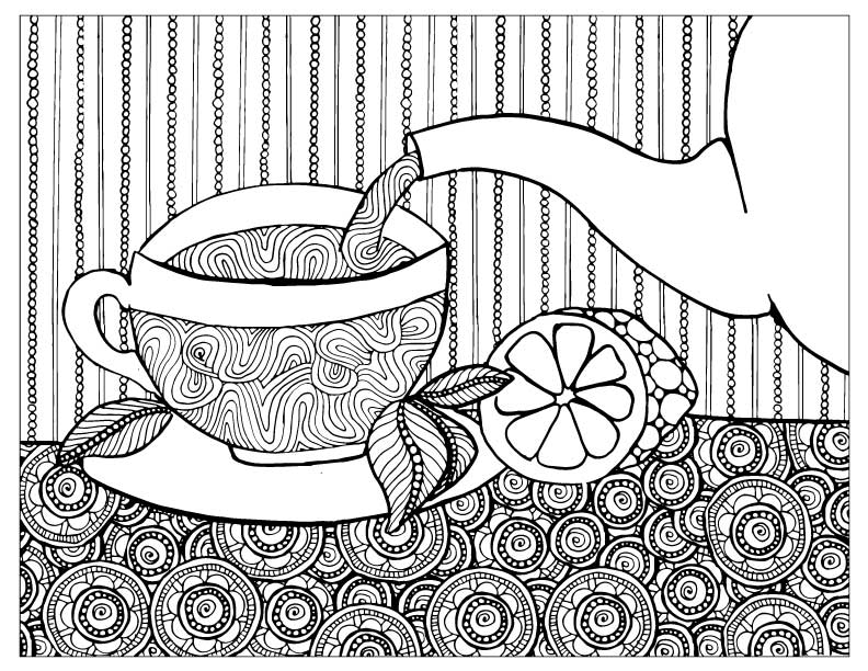 Tea coloring pages for adults