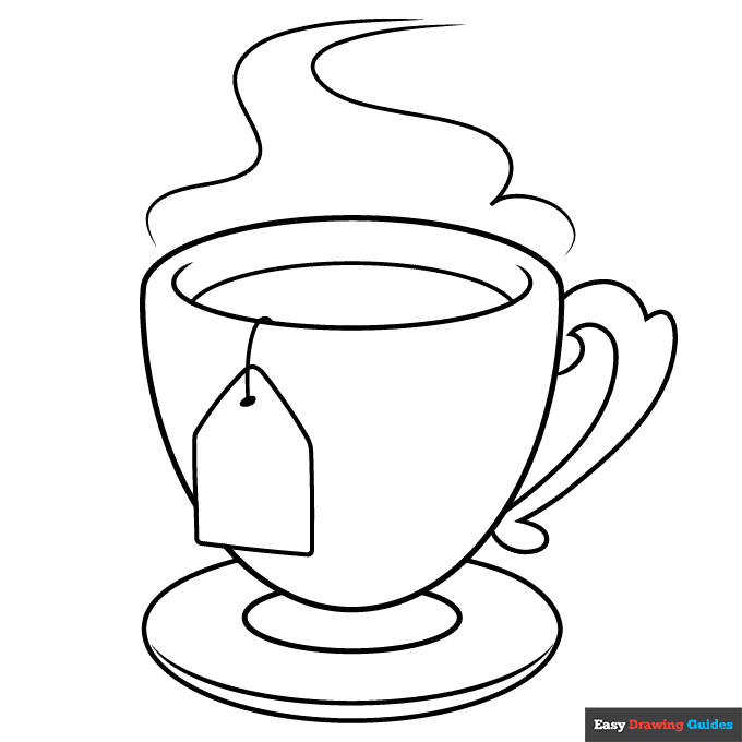 Tea cup coloring page easy drawing guides