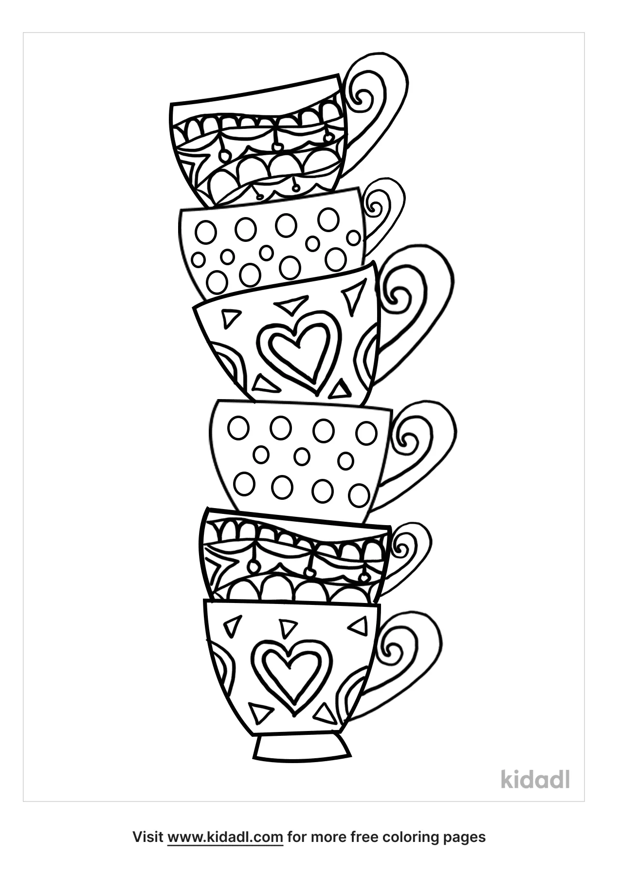 Free whimsical tea cups coloring page coloring page printables