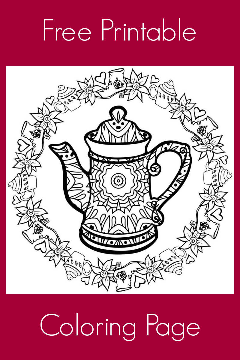 Free printable tea kettle coloring page