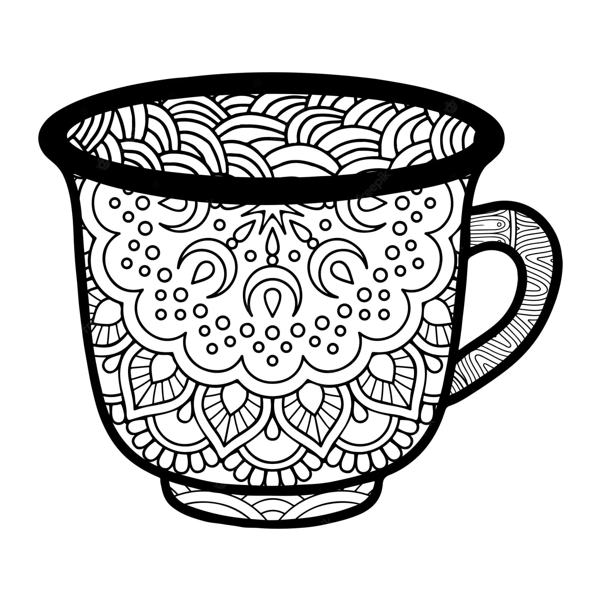 Tea cup mandala coloring page