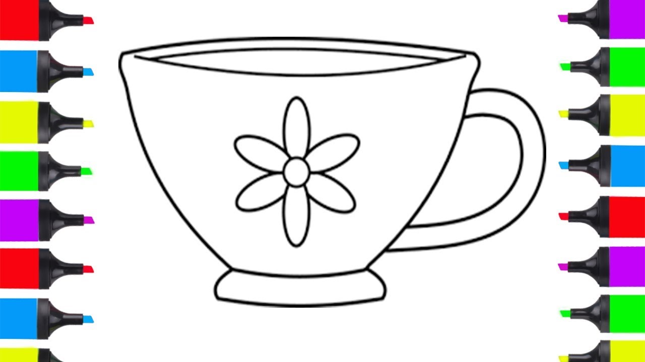 How to draw tea cup easy coloring pages for kids learn art for children