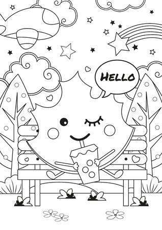 Coloring page with cute kawaii autumn leaf drinking bubble milk tea illustration rf leaf autumn charâ coloring pages coloring books coloring book pages