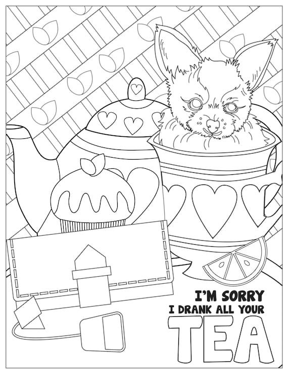 Pet life tea cup pup pet themed coloring page digital download pdf dog doggy puppy animal pet tea