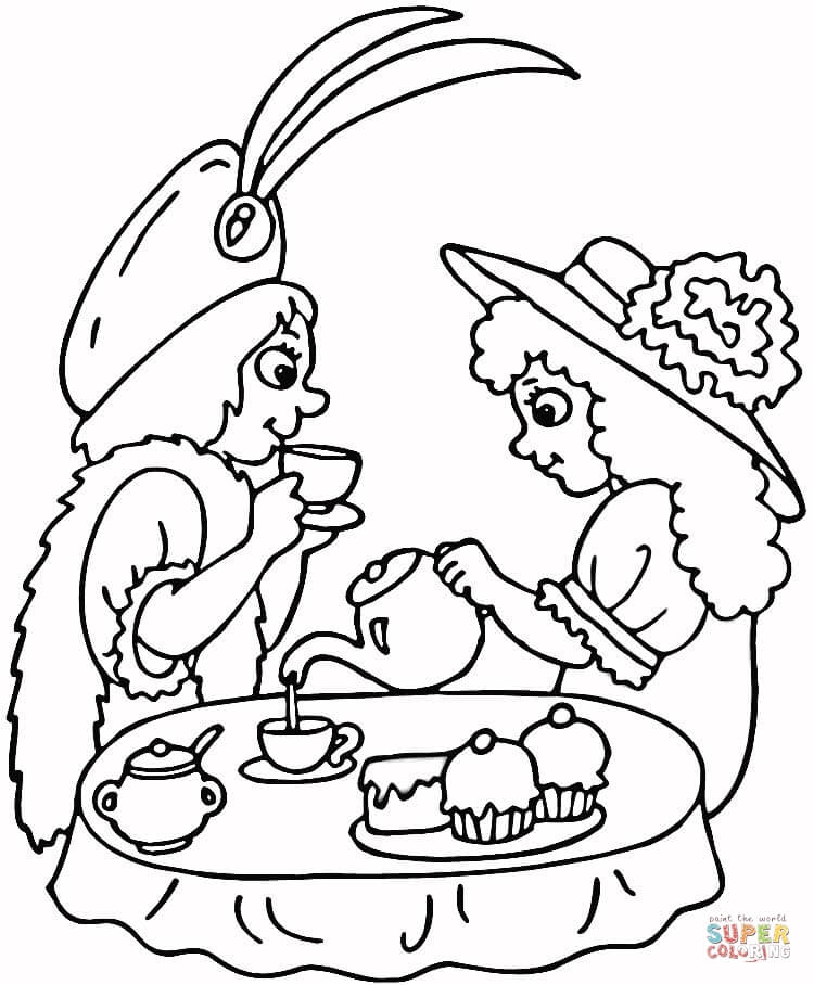 Tea party coloring page free printable coloring pages