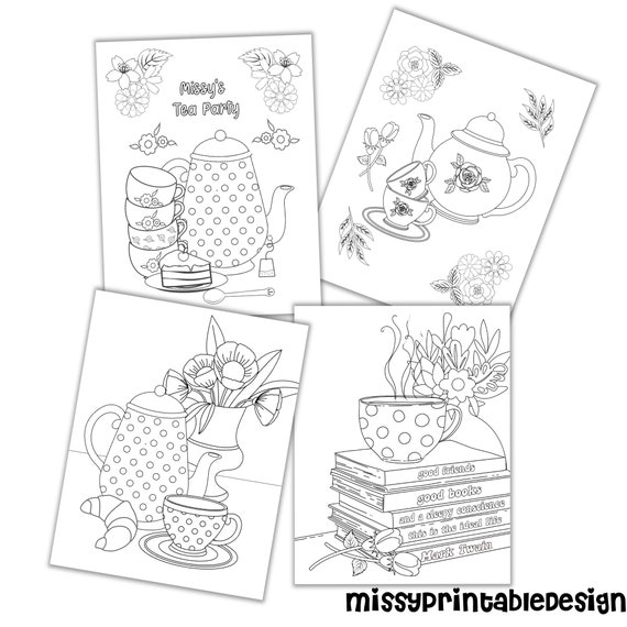 Personalized adult tea party coloring pages custom tea party coloring pages coloring pages for adults teens bridal shower