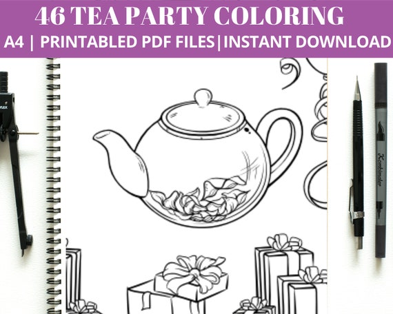 Tea party coloring pages tea party activity instant downloadcoloring sheets for kidscoloring pages printable for kidstea party favor