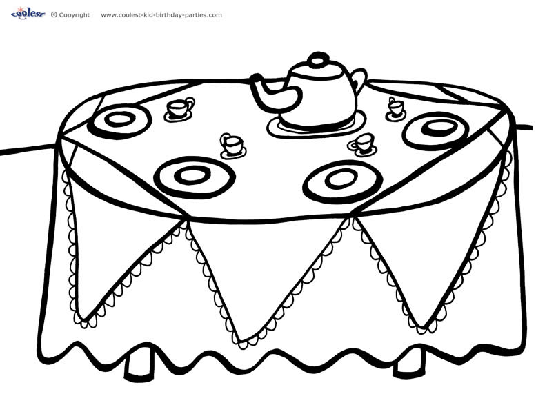 Printable tea party coloring page