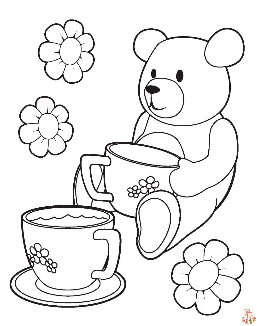 Printable tea party coloring pages free for kids and adults