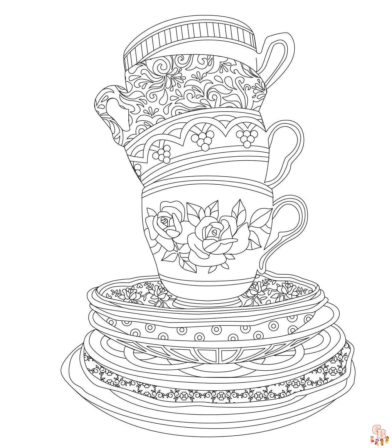 Printable tea party coloring pages free for kids and adults