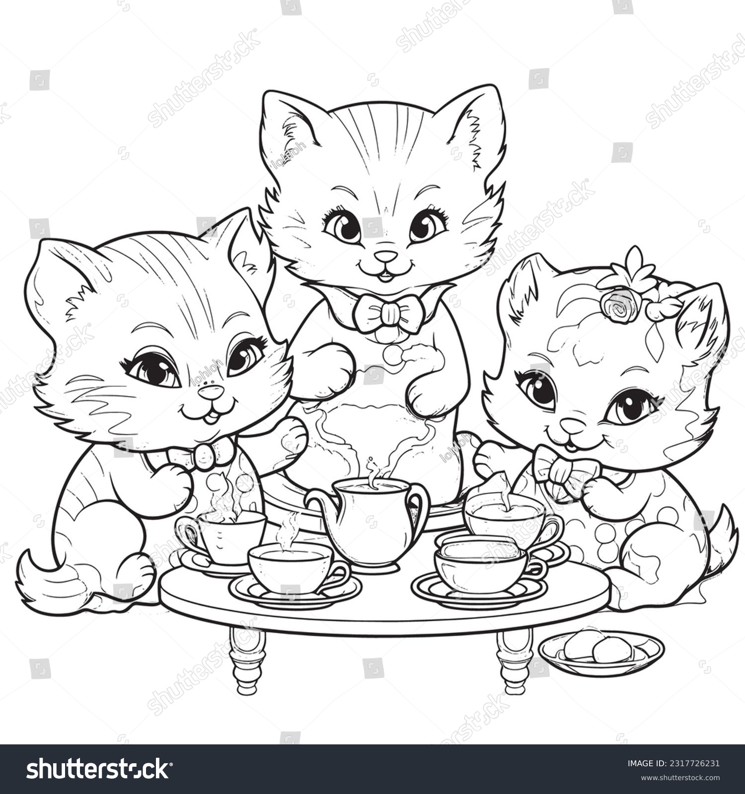 Black white coloring pages kidskitty tea stock vector royalty free