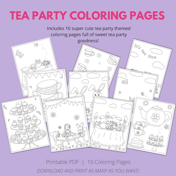 Tea party coloring pages tea party activity instant downloadcoloring sheets for kidscoloring pages printable for kidstea party favor