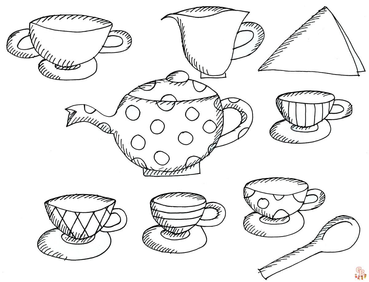 Printable tea party coloring pages free for kids and adults