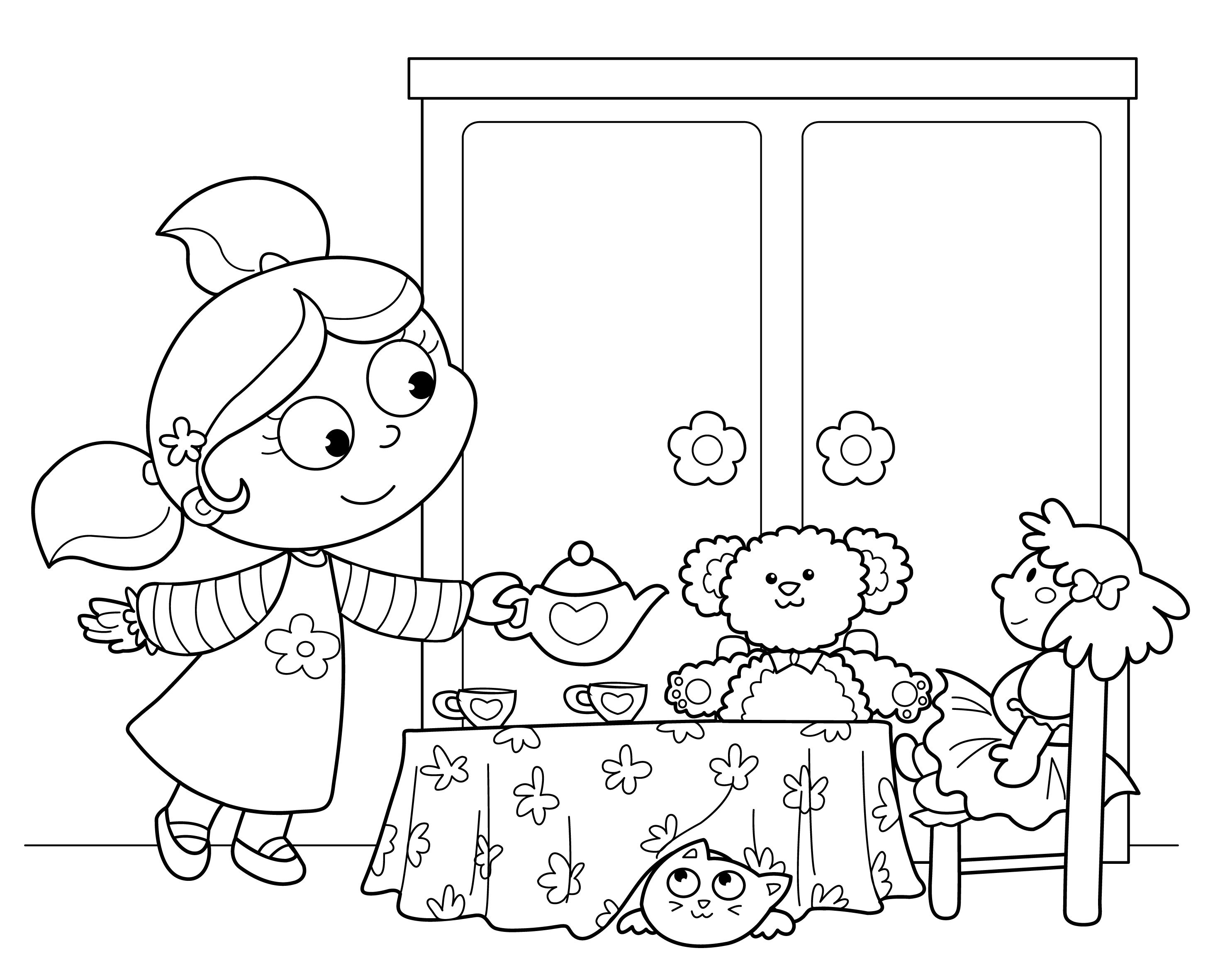 Tea party coloring page birthday coloring pages coloring pages kids tea party