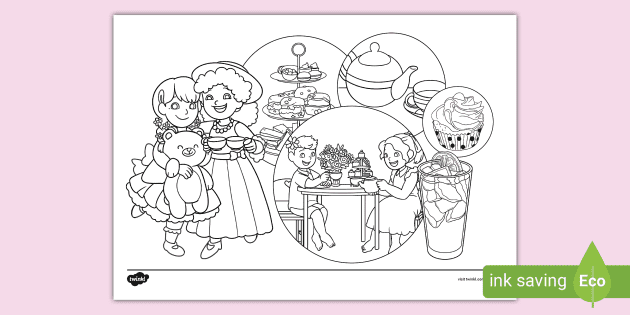 Tea party scene louring pagetea paty teacher made