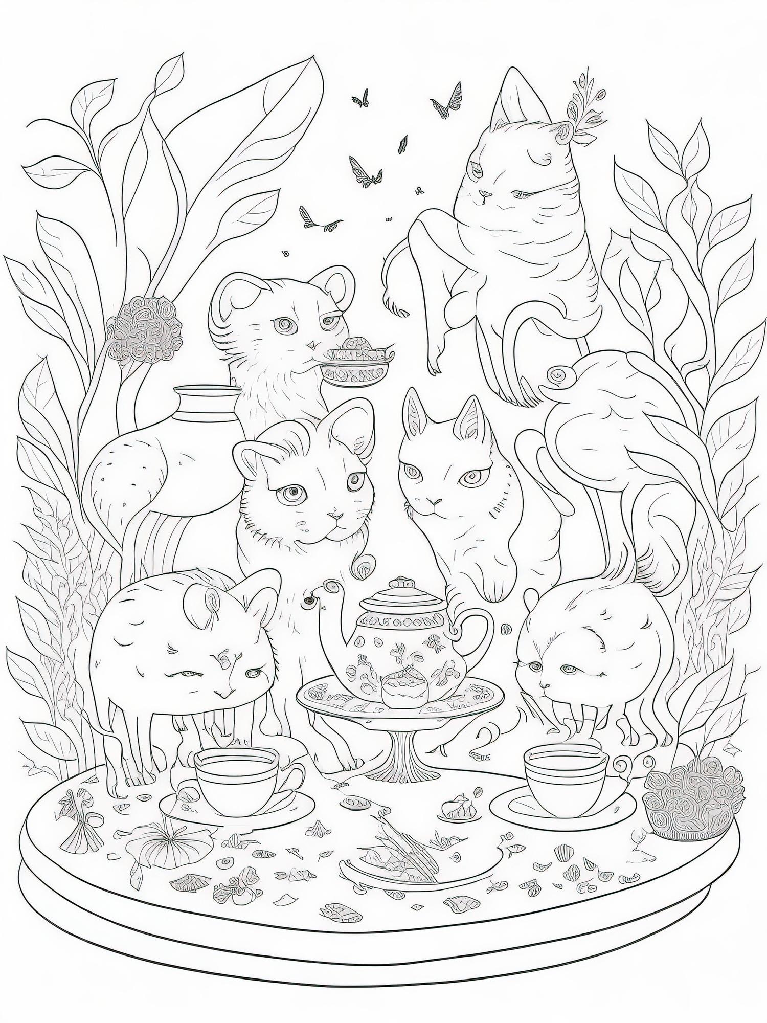 Premium vector unforgettable whimsy interactive tea party coloring sheet