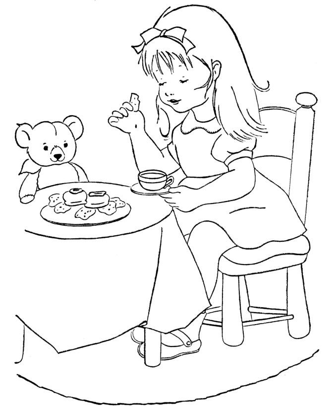 Coloring pages serving cookie and tea coloring pages