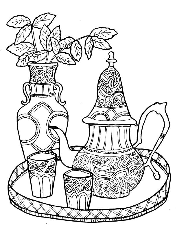 Tea coloring pages for adults