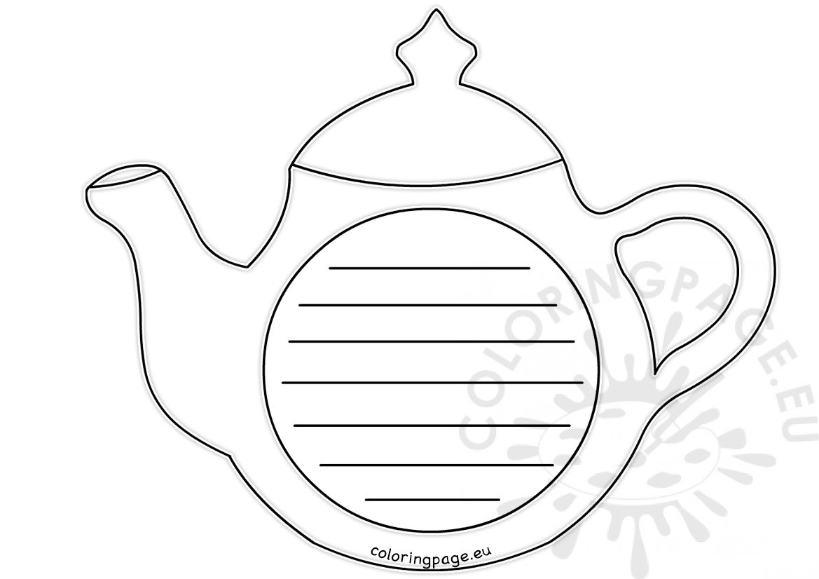 Teapot writing paper template coloring page