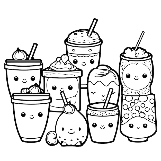Premium vector coloring book illustration bubble milk tea kawaii coloring page