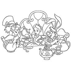 Tea party at wonderland coloring page alice in wonderland drawings alice in wonderland printables alice in wonderland