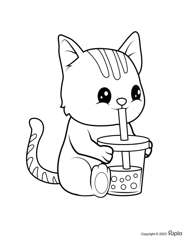 Ðï cat drinking boba tea