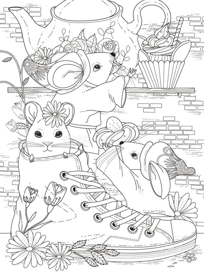 Mice adult coloring page stock illustration illustration of detailed