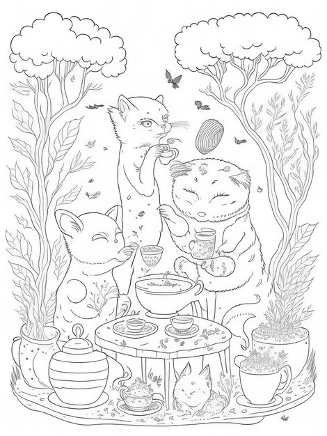 Premium vector whimsical tea party delights printable coloring page