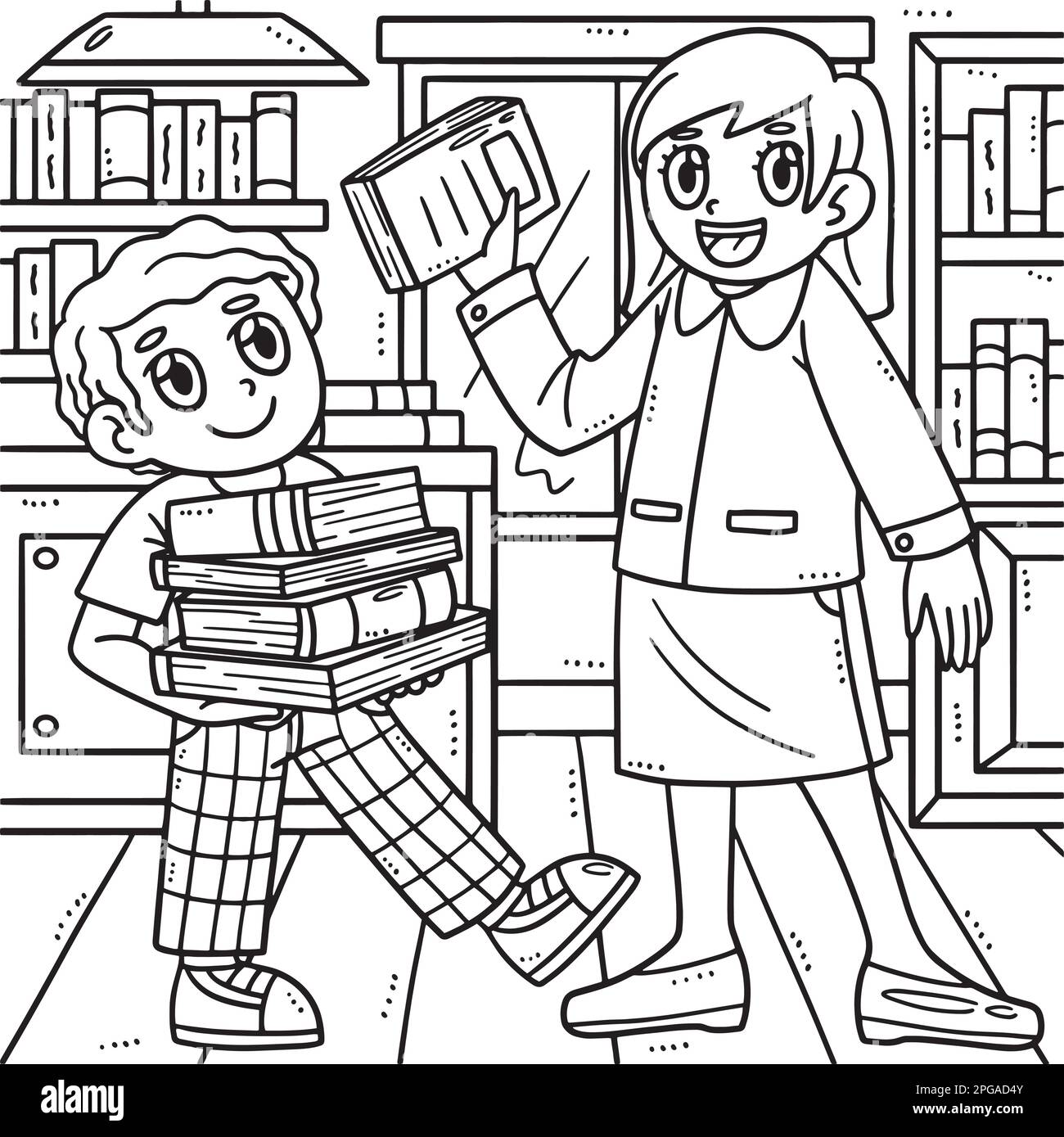 Back to school student and teacher coloring page stock vector image art