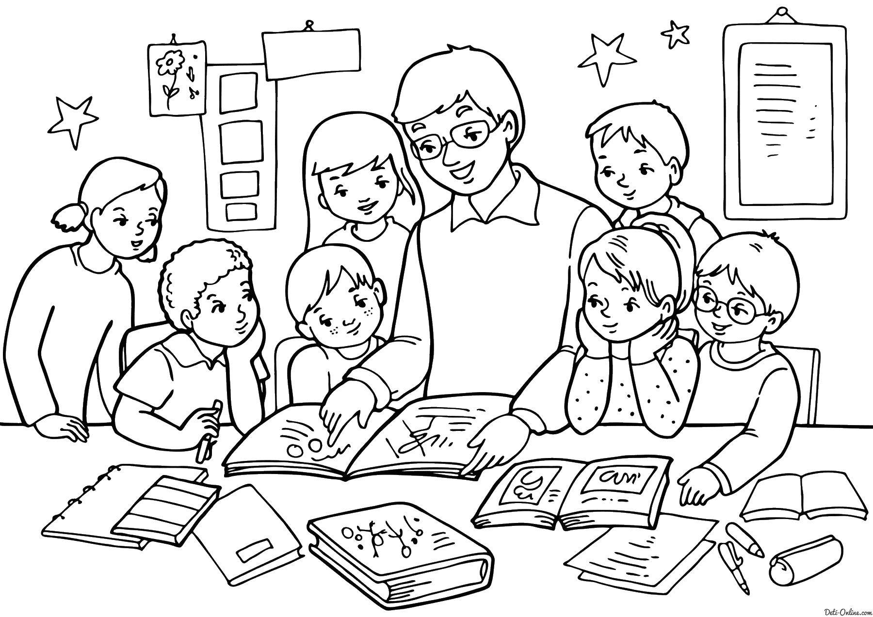 Online coloring pages coloring page teacher with students the teacher coloring pages for kids