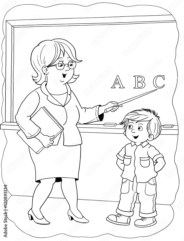 Professions coloring page a cute teacher and her student illustration for children illustration