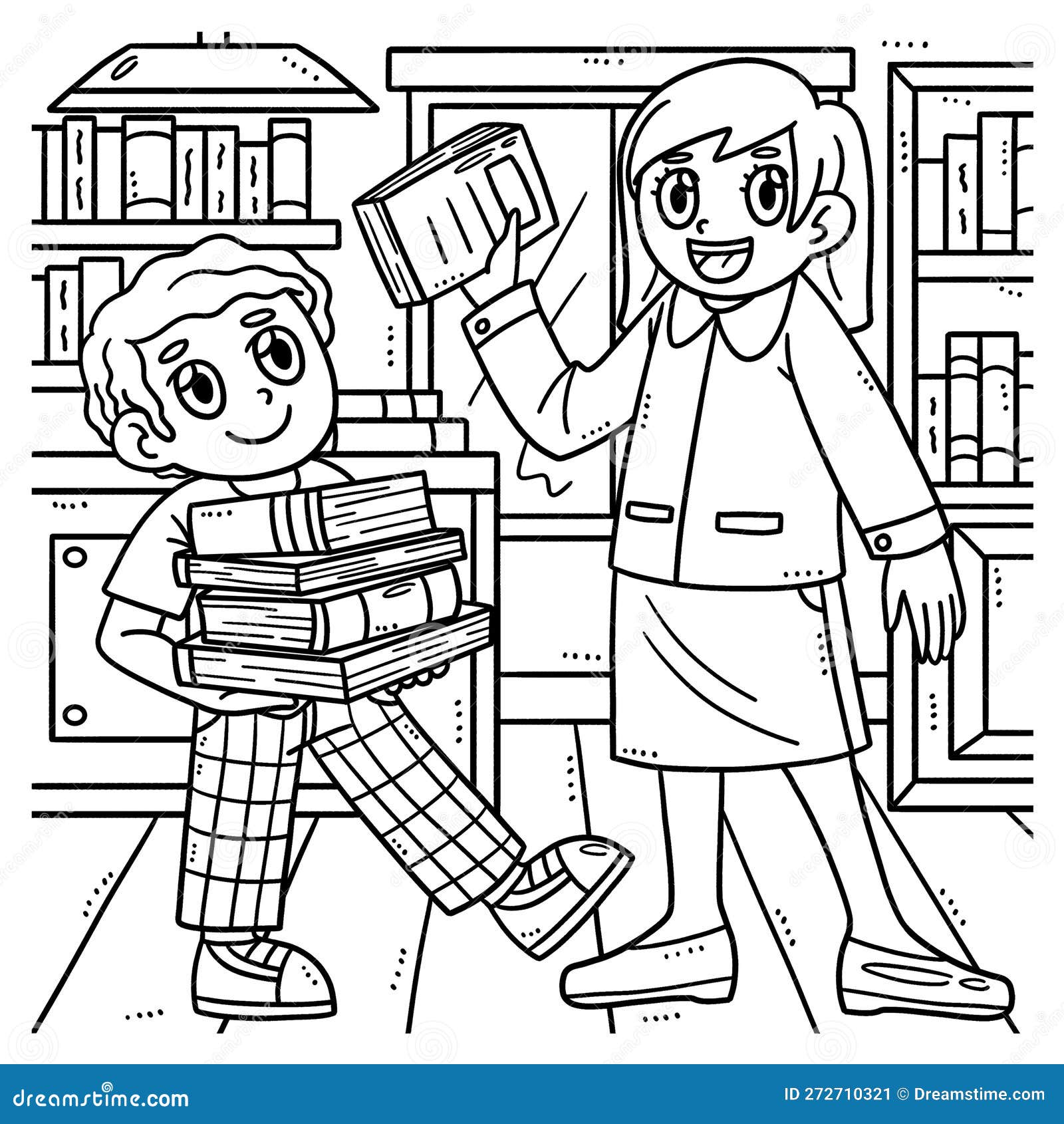 Back to school student and teacher coloring page stock vector