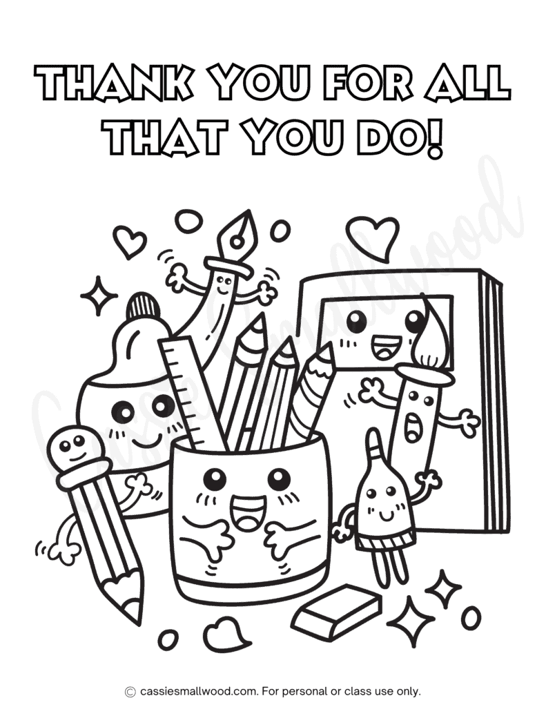 Cute teacher appreciation coloring pages and cards