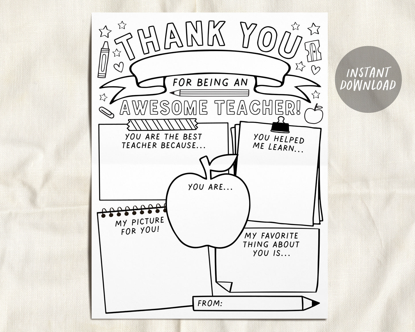 Teacher appreciation week printable teacher coloring page survey elem â puff paper co