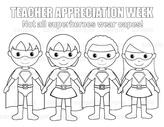 Instant download superhero teacher appreciation week childrens kids coloring page activity