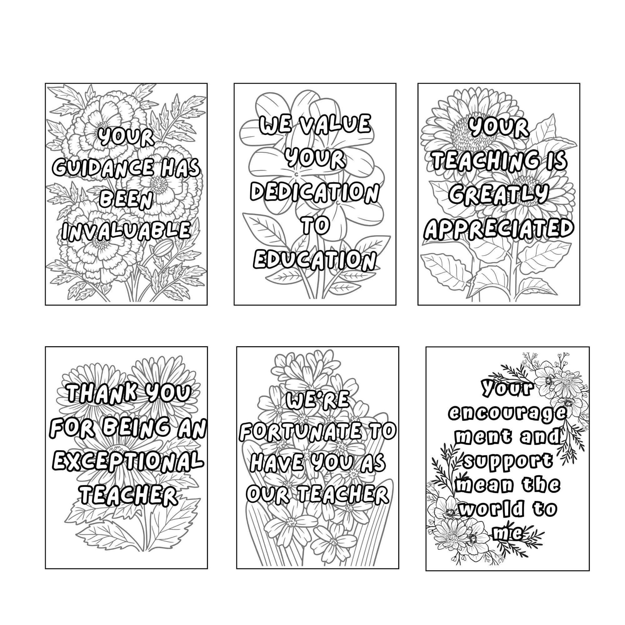Teacher appreciation coloring cards