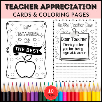 Teacher appreciation day cards coloring pages and writing