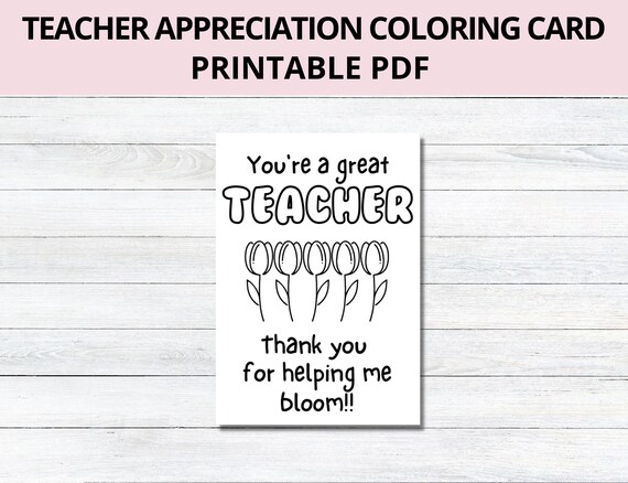 Printable teacher appreciation coloring card instant digital download pdf teacher thank you note preschool kindergarten do it yourself