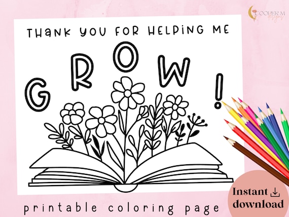 Teacher appreciation coloring page printable thank you card digital file instant download teacher gift teacher appreciation gift