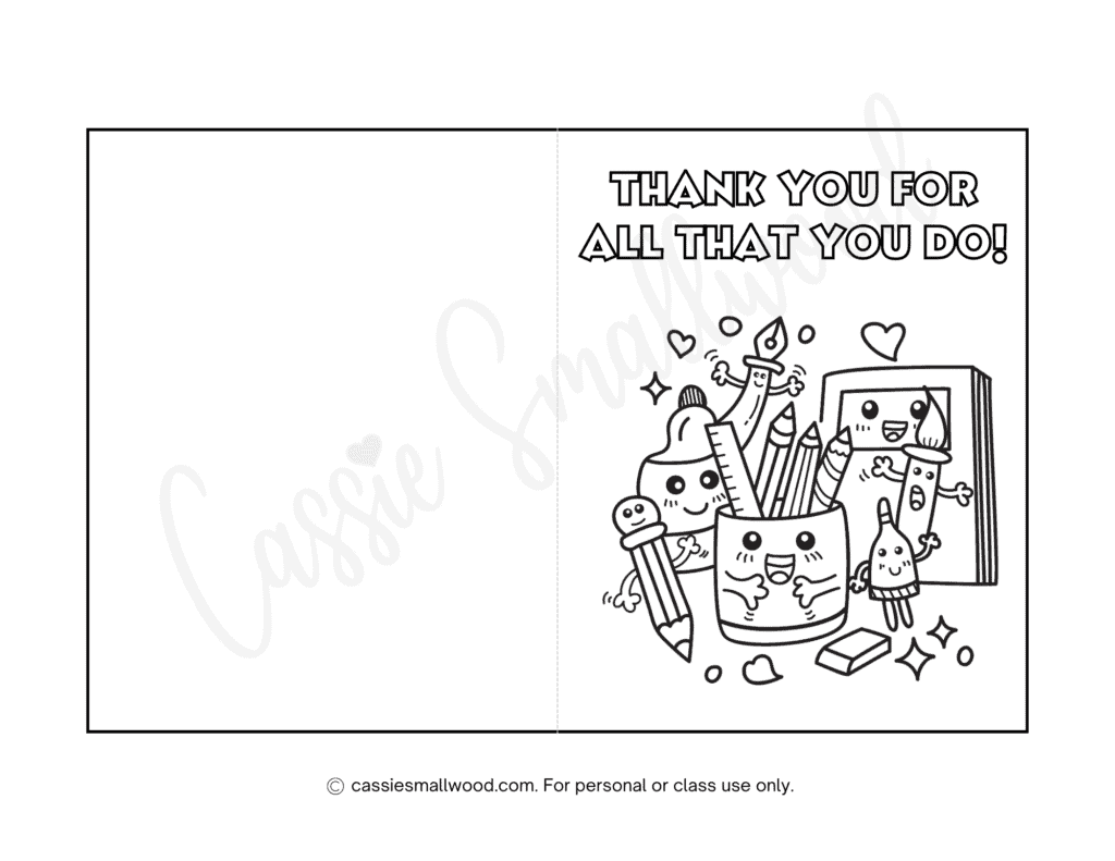 Cute teacher appreciation coloring pages and cards